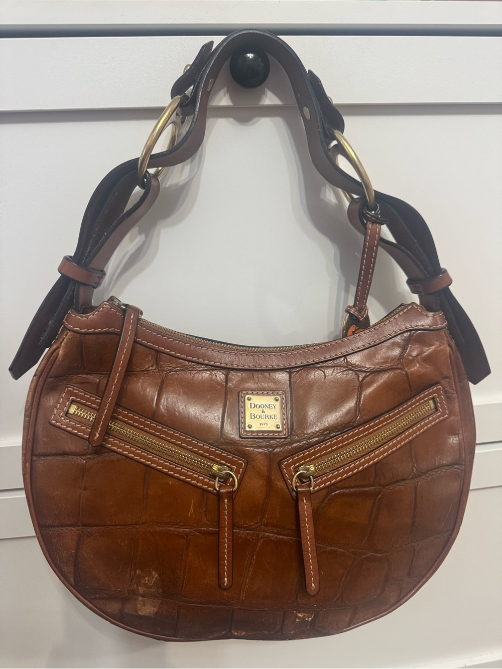 Dooney & Bourke Croc-Embossed Brown Leather Shoulder Bag